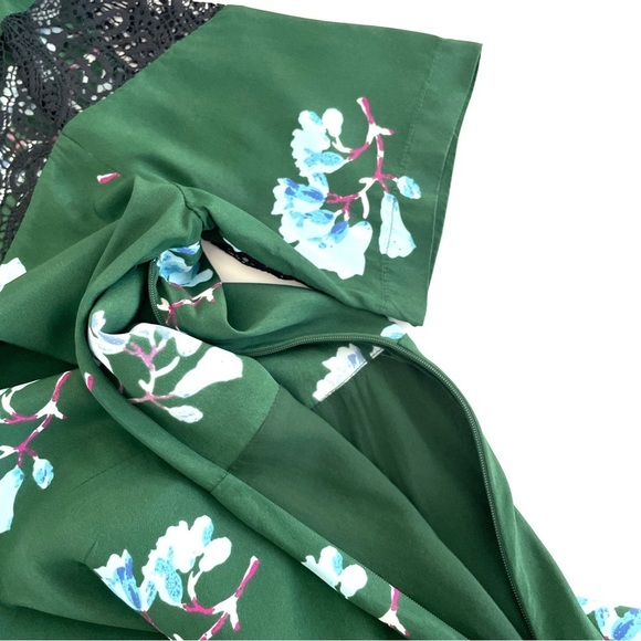 Maje Asymmetric Lace Trimmed Floral Print Silk Blend Dress - Picture 9 of 15